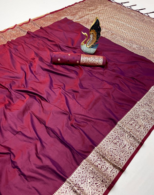 Divastri Woven Banarasi Cotton Silk Saree(Maroon)
