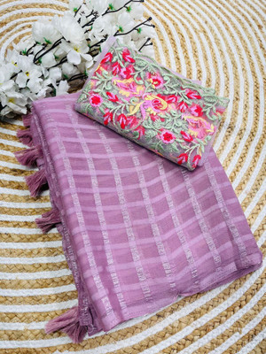 Infyshopy Striped Gadwal Georgette, Chiffon Saree(Purple)