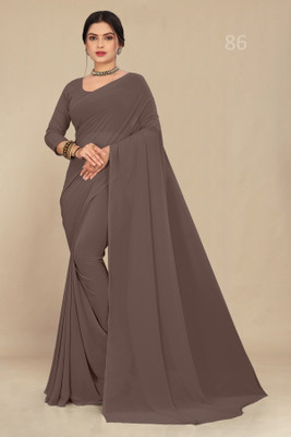 STAVA CREATION Solid/Plain Daily Wear Georgette Saree(Brown)