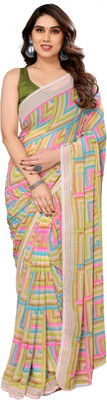 SHREE SOMANATH JARI Printed Bollywood Georgette Saree(Light Green, Multicolor)