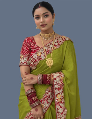 HouseOfCommon Solid/Plain Bollywood Silk Blend Saree(Multicolor)