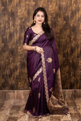 Tasrika Woven Banarasi Silk Blend Saree(Purple)