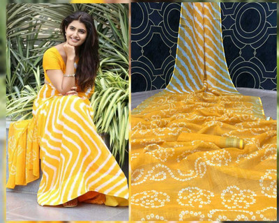 Arpita Fashion Digital Print, Floral Print Bollywood Linen Saree(Yellow)