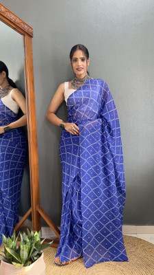 Moda Rapido Printed Bandhani Georgette Saree(Blue)