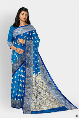 ABM Silk Sarees Woven Banarasi Satin Saree(Light Blue)