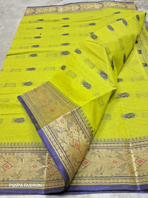 Parbati fashion Self Design Tant Pure Cotton Saree(Green)