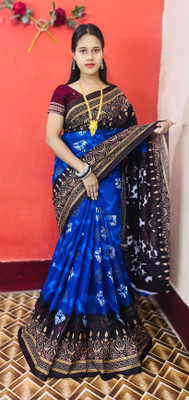 ARTFULTHREADS Printed, Graphic Print Sambalpuri Pure Cotton Saree(Multicolor)