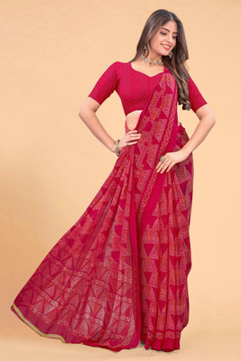 zamuna Geometric Print Daily Wear Georgette Saree(Red)