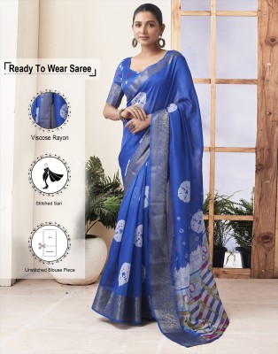 Samah Printed, Floral Print, Woven Bandhani Viscose Rayon Saree(Dark Blue, White)