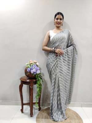 PHEASANT Striped Bollywood Georgette Saree(Grey)