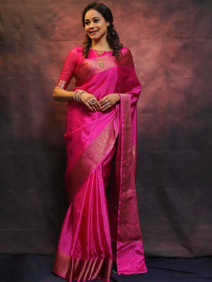 Shubh Mangalam Creation Woven Kanjivaram Silk Blend Saree(Pink)