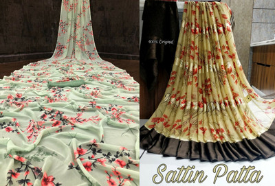 Sita Floral Print Bollywood Georgette Saree(Pack of 2, Green)