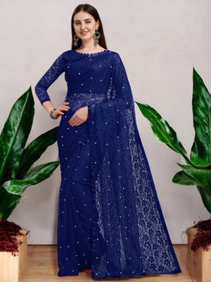 NORAFLEXx Self Design Bollywood Net Saree(Blue)