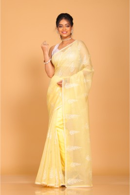 MorChari Embroidered Daily Wear Pure Cotton Saree(Yellow)