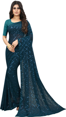 Julee Embellished Bollywood Georgette Saree(Dark Green)