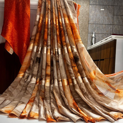 Bombey Velvat Fab Floral Print JAINTIA DHARA TOH HYNDAI Chiffon, Georgette Saree(Orange)