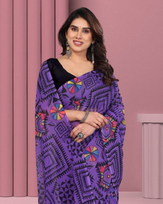 Jayu Printed Bollywood Georgette Saree(Purple)