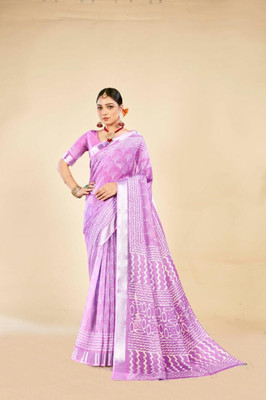 Rachna Printed Daily Wear Linen Saree(Purple)