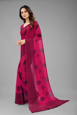 Nisha Creation Self Design Bollywood Chiffon Saree(Pink)