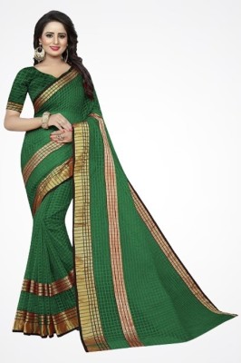 Saadhvi Striped Kanjivaram Pure Silk Saree(Dark Green)