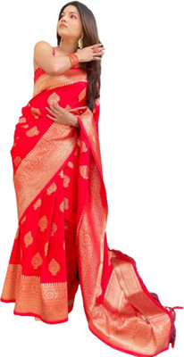 JesviCreation Embroidered Banarasi Pure Silk Saree(Red)