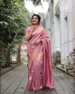 Anjaneya Sarees Woven Banarasi Silk Blend Saree(Pink)