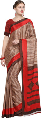 Dori Printed Daily Wear Crepe, Silk Blend Saree(Beige)