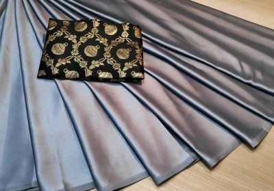 HouseOfCommon Solid/Plain Bollywood Silk Blend Saree(Grey)