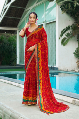 rudraCreation Printed Bollywood Georgette Saree(Maroon)