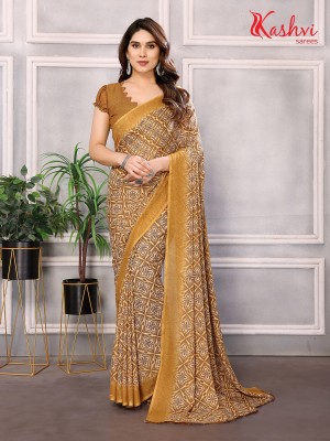 kashvi sarees Paisley, Printed Bollywood Georgette Saree(Beige, Brown)