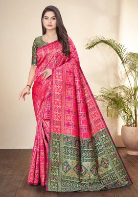 Shopwell Woven Banarasi Cotton Silk, Jacquard Saree(Multicolor)