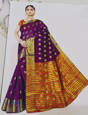 ANAYA ENTERPRISES Floral Print Bollywood Chanderi, Silk Blend Saree(Magenta)