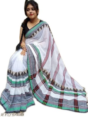 RRBB Self Design Handloom Pure Cotton Saree(White)