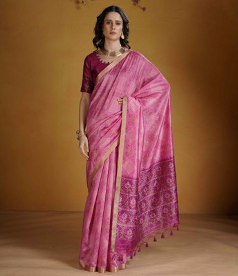 ZILVIRA Woven Bandhani Cotton Silk Saree(Pink, Purple)