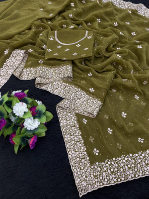 KHRITI FAB Embroidered Bollywood Organza Saree(Light Green)