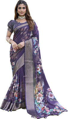 Priyashi Printed Mysore Cotton Silk Saree(Purple)