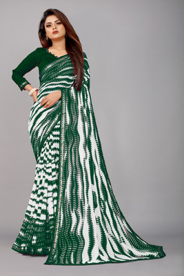 Georgette Saree Printed Bollywood Georgette, Chiffon Saree(Dark Green)
