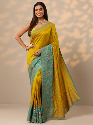 LIBAS Embellished Daily Wear Silk Blend Saree(Mustard)
