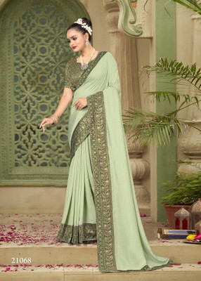 Vichitra Self Design Bollywood Silk Blend Saree(Light Green)