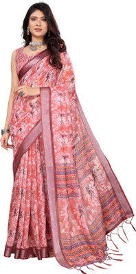 Priyashi Printed, Floral Print Mysore Cotton Silk Saree(Pink)