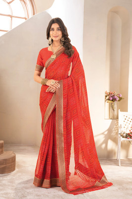 Pranamita Printed Bandhani Georgette Saree(Red)