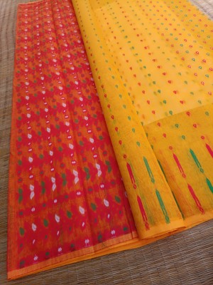 KhayaFashion Woven Jamdani Pure Cotton Saree(Yellow)