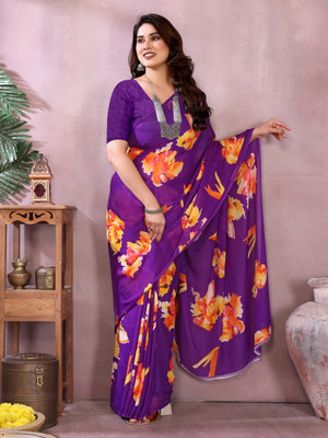 HITESH ENTERPRISE Floral Print Daily Wear Georgette Saree(Purple)