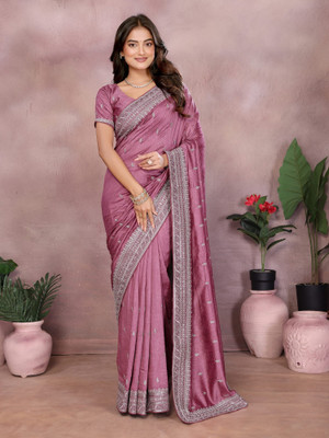 Tasrika Embroidered Bollywood Silk Blend Saree(Purple)