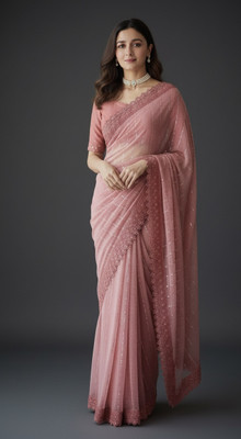 NITYA CREATION Embroidered Baluchari Georgette Saree(Pink)