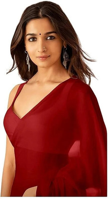 HouseOfCommon Solid/Plain Bollywood Georgette Saree(Red)