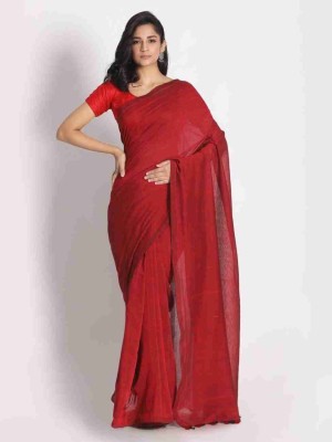 Sandhyatara Solid/Plain Handloom Pure Cotton Saree(Red)