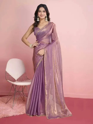 Vraggi Solid/Plain, Embellished, Embroidered Bollywood Chiffon, Pure Silk Saree(Purple)