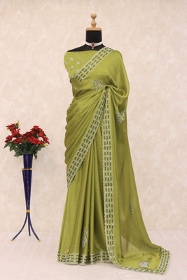 HouseOfCommon Embellished, Applique Bollywood Pure Silk Saree(Light Green)