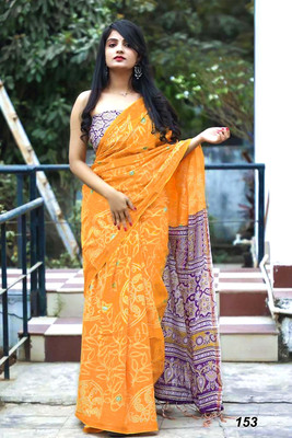 Rangat Printed, Self Design Bandhani Pure Cotton Saree(Yellow)